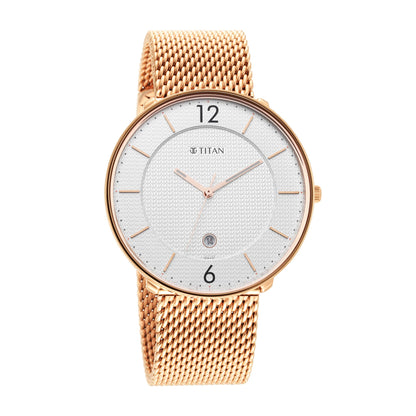Titan Black & Gold Quartz Analog with Date White Dial Rose Gold Stainless Steel Strap Watch for Men - NT1849WM01