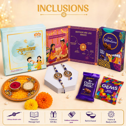 Gifticon Bhaiya Bhabhi Rakhi for Brother and Bhabhi with Chocolate - 1 Pair of Bhaiya Bhabhi Rakhi | 1 Celebrations Pack | 1 Greeting Card | Roli Chawal | Gift Box | IB16
