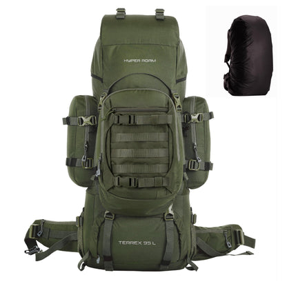 Hyper Adam 95 Ltr Rucksack With Detachable Hiking Backpack & Rain Cover for Trekking & Travelling | Mountain Bags For Men & Women| Backpack Military Grade Made With 3 Year Warranty (Military Green)