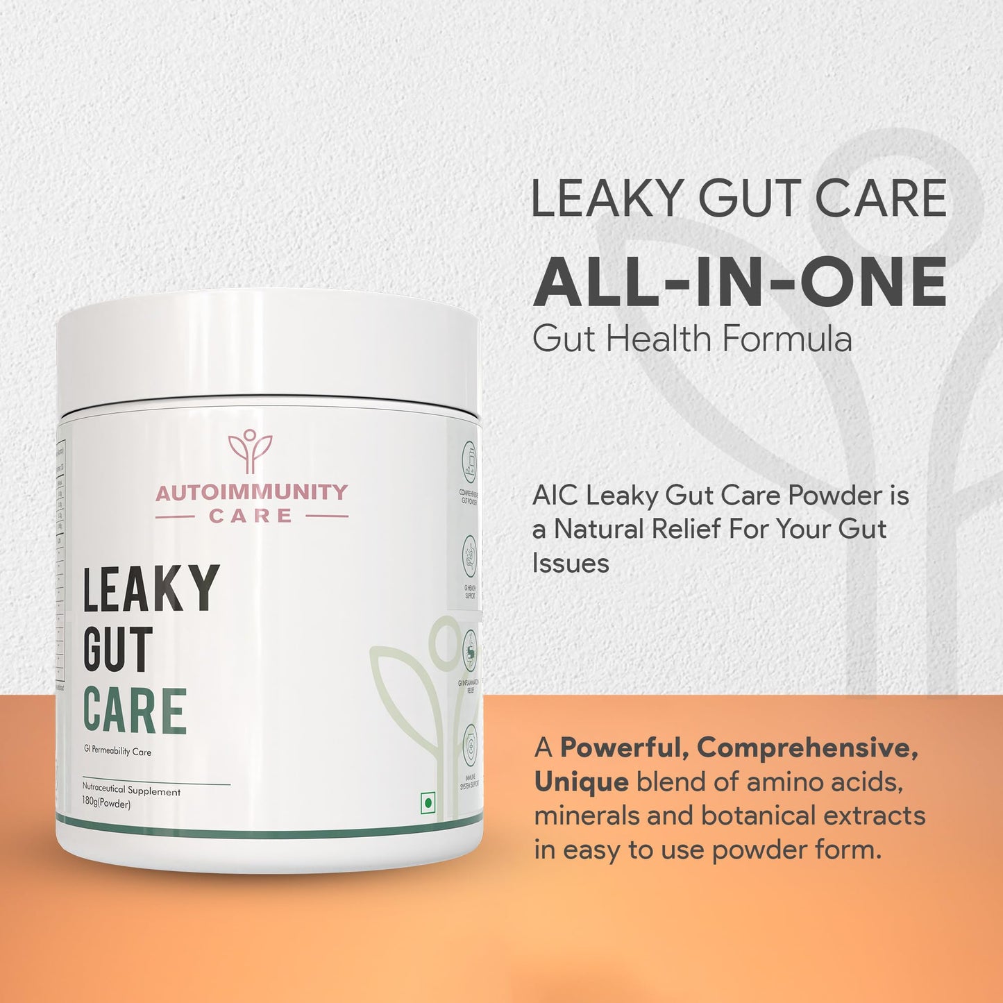 Autoimmunity care: Leaky Gut Care - Complete Gut Support | Fights Infections, Anti-Inflammatory | Advanced Formula with L Glutamine, Zinc Carnosine, Aloe Vera, Vegan, Non-GMO | 180g, Powder