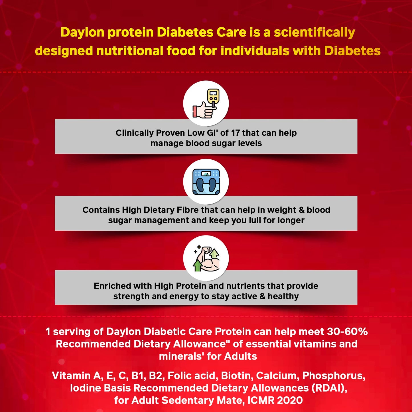 Daylon Diabetic Protein Powder, Sugar-Free, Chocolate, 500g – 15.6g Protein, 27 Vitamins, 4.8g Fiber, Diabetic-Friendly Whey Supplement