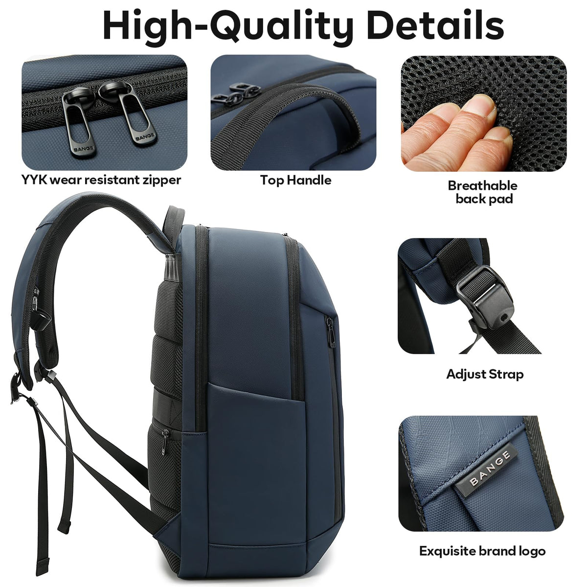 BANGE Durable Business Smart Backpack for Men and Women，can holds 15.6 Inches Laptop Backpack, Waterproof Commute Work Travel Backpack, Flight Carry-On (blue)