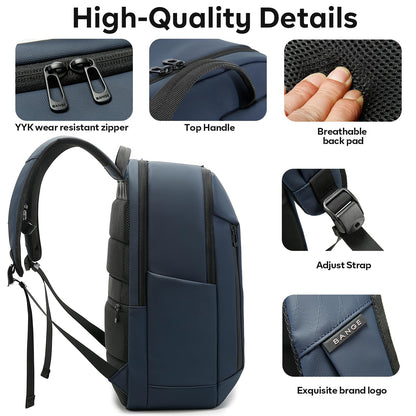 BANGE Durable Business Smart Backpack for Men and Women，can holds 15.6 Inches Laptop Backpack, Waterproof Commute Work Travel Backpack, Flight Carry-On (blue)