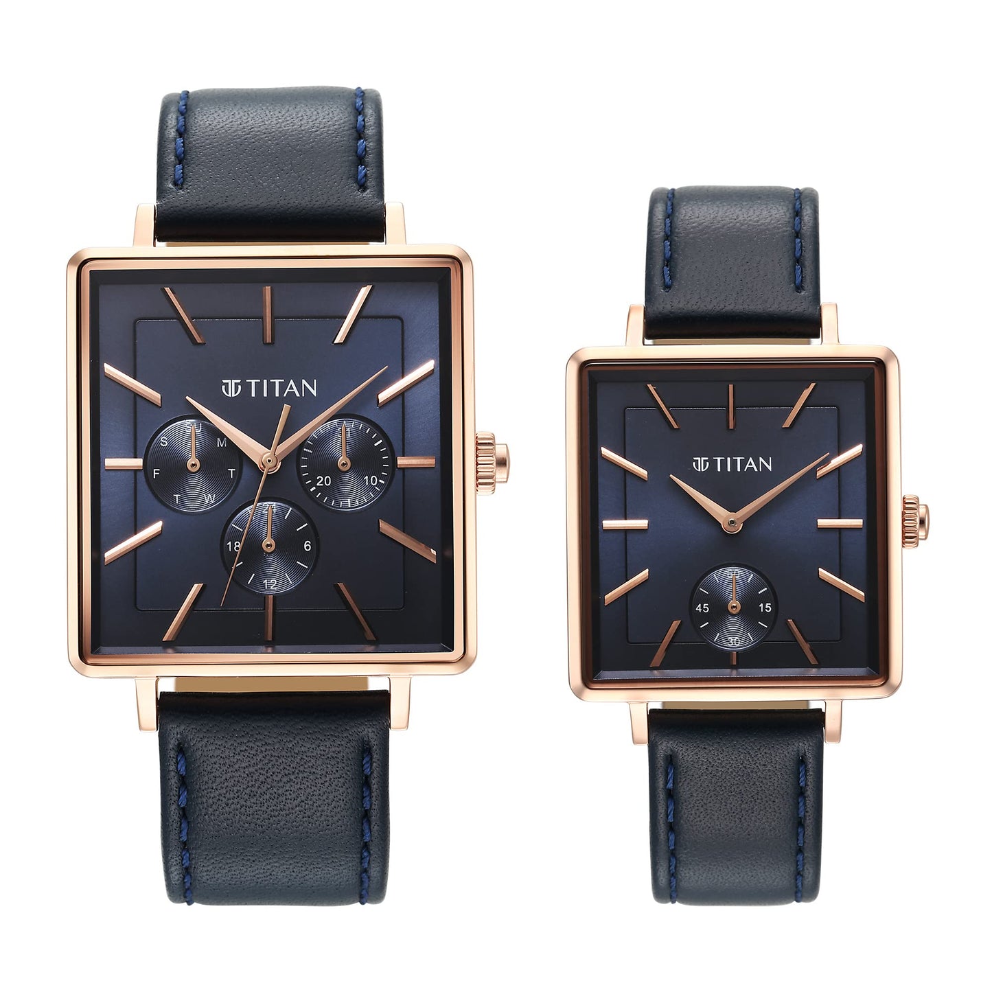 Titan Bandhan Black Dial Quartz Multifunction Leather Strap Watch for Couple-NS9