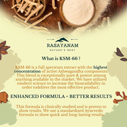 Rasayanam Ashwagandha Ksm-66 (500 Mg) Pack Of 3 Extra Strength Natural Formulation Support Strength & Energy Withania Somnifera Extract, capsule