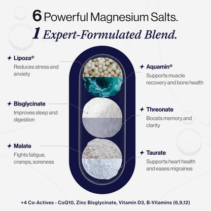 Beautywise TriTab Magnesium Complex | 6-in-1 High-Absorption Magnesium (Aquamin, Lipoza Bisglycinate) 710 mg & Co-Actives | Smart Timed-Release for Sleep, Muscle Recovery & Nerve Health | 60 Capsules