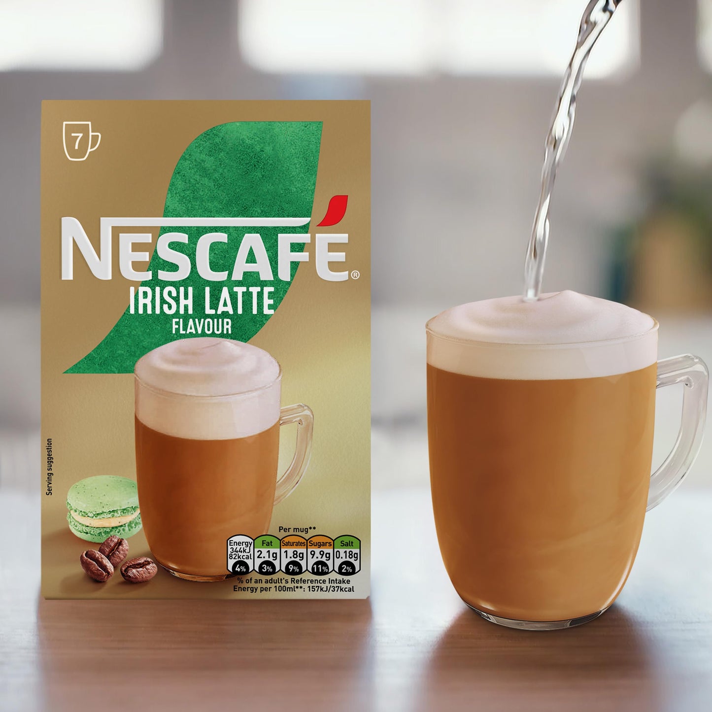 NESCAFÉ Irish Latte Instant Coffee 7 Sachets, 100percent Responsibly Sourced Coffee Pack of 1