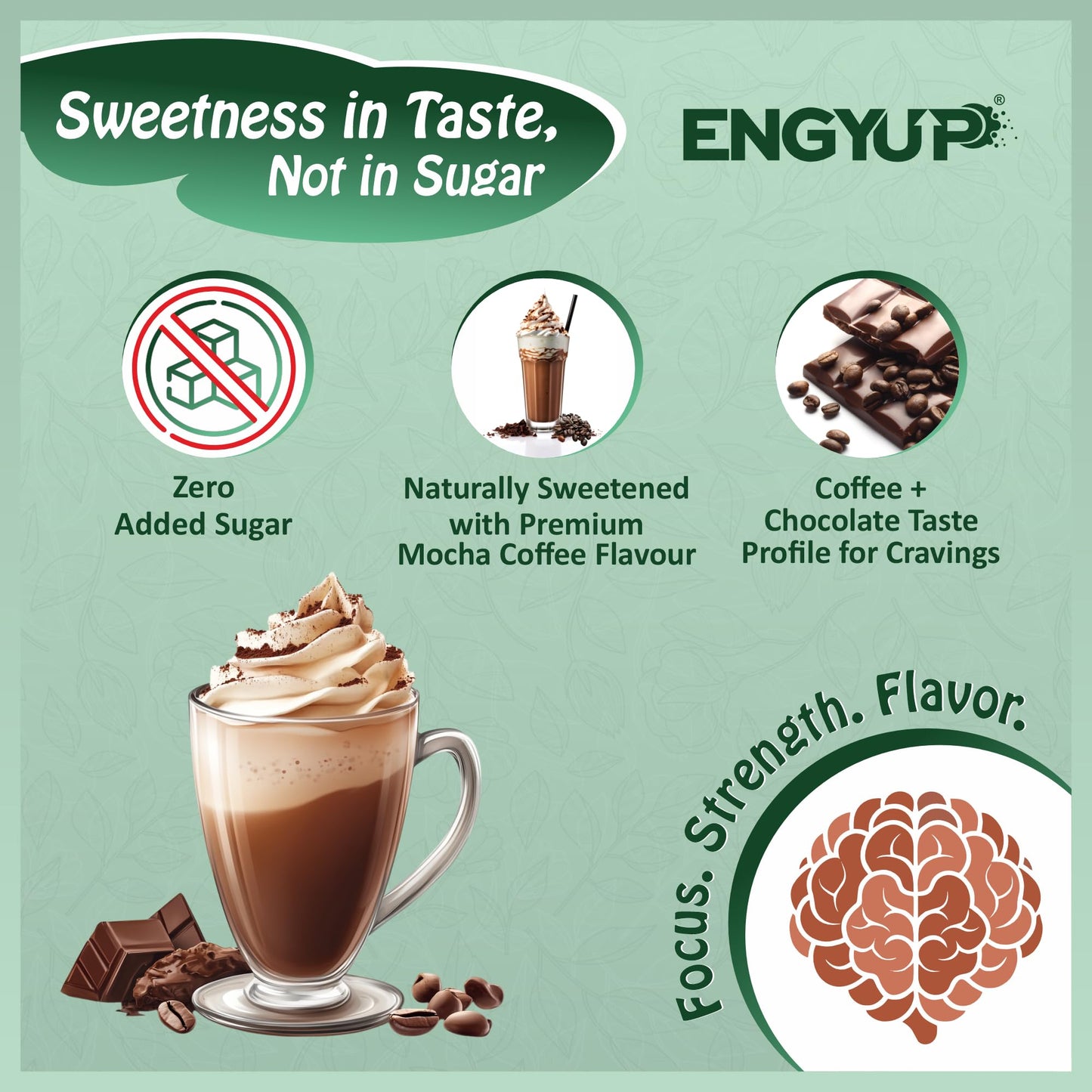 ENGYUP Plant Protein Powder(Pea & Brown Rice Protein) 25g Per Serving | Rich in BCAA with Antioxidants, Vitamins & Minerals, Herbal Extracts | Zero Added Sugar & Easy to Digest | Mocha Coffee Flavor | 400g