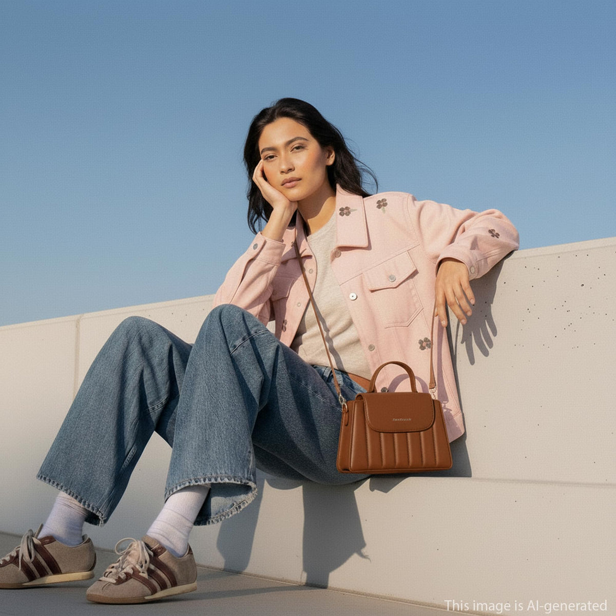 Tan Stitchpop Sling | Quilted Faux-Leather Women’s Handbag | Sling with Dual Carry Options & Magnetic Closure