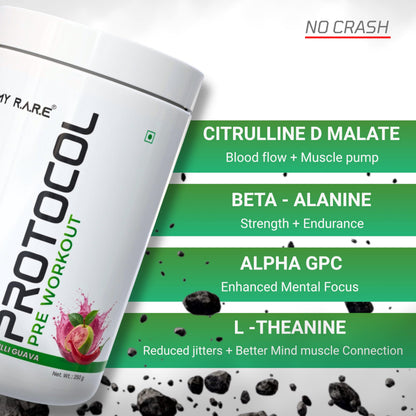My Rare Protocol Pre-workout [25 Servings, Chilli Guava Flavour] | Boost Energy, Sharp Focus, Peak Pump | Pre-workout Supplement for Athelete's - 350g