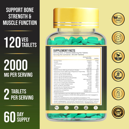 ANUPURAK Bone Density & Strength Calcium Supplement | D3 & K2 MK-7, Magnesium Glycinate, Zinc, Boron, B12 & Essential B Vitamins + 10B Probiotics | Joint, Muscle & Bone Support | 120 Veg Tablets