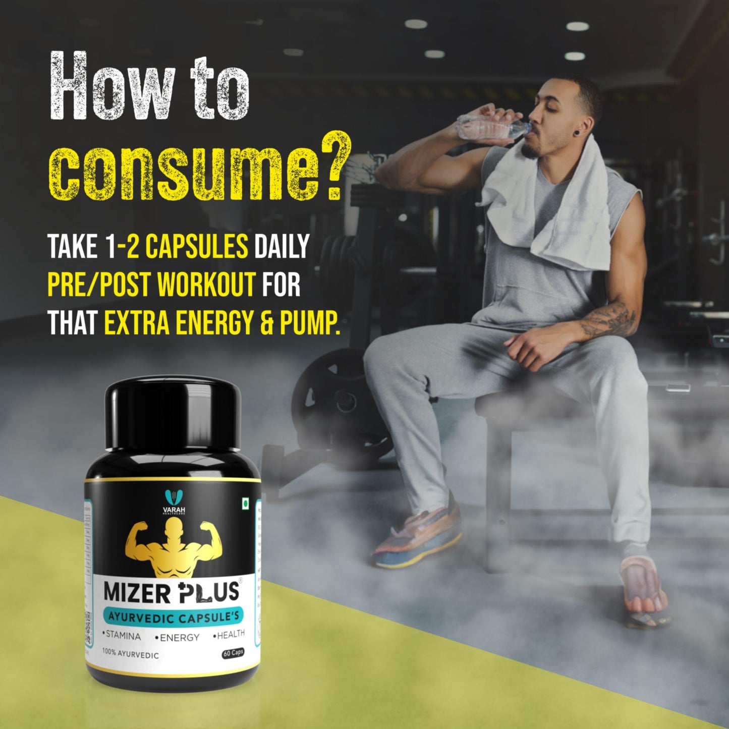 Varah Mizer Plus 60 Capsules | Supports Energy, Vitality, Stamina, Strength, and Muscle Growth with Natural Herbal Extracts for Daily Wellness and Active Lifestyle | Ayurvedic Formula for Men