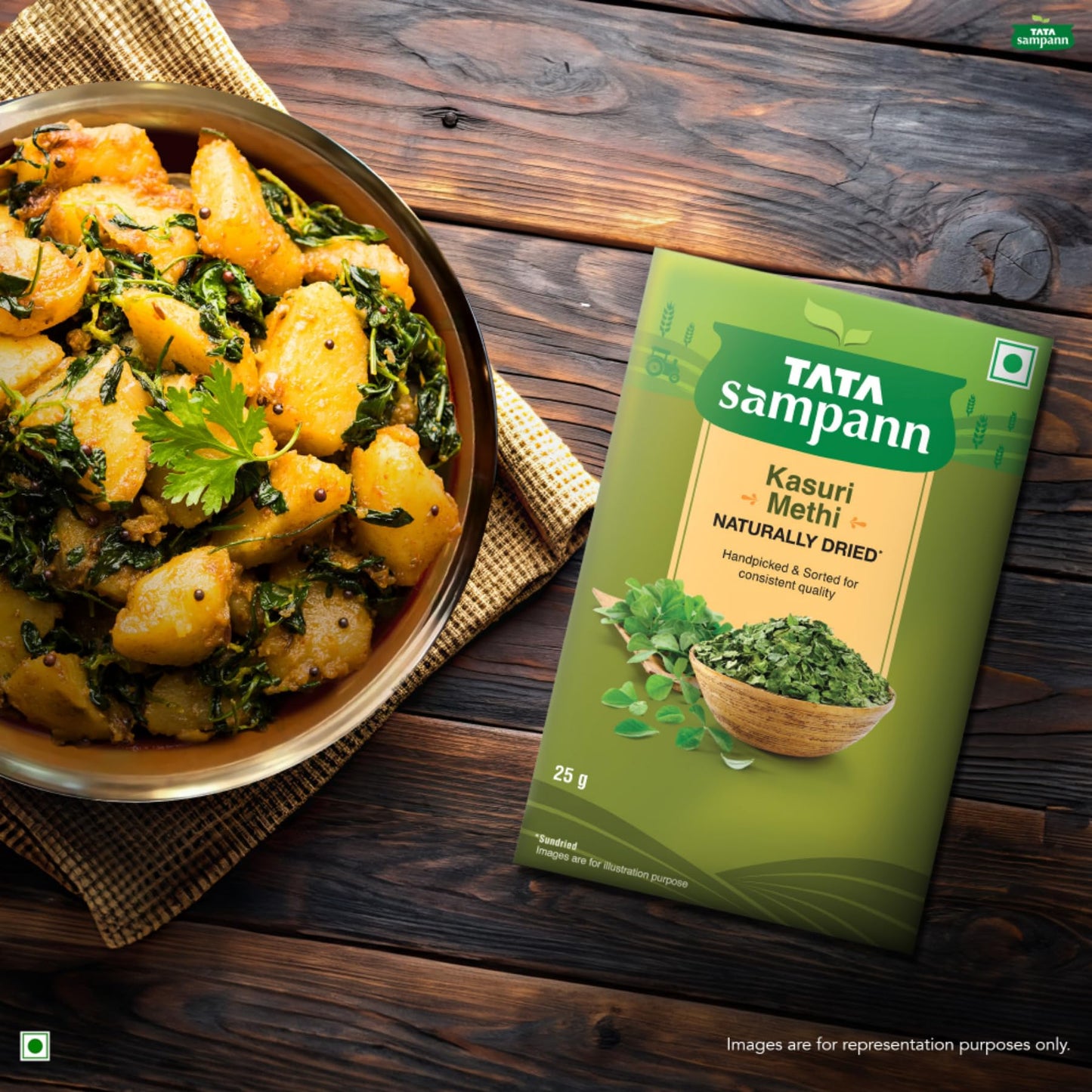 Tata Sampann Kasuri Methi, 25 g, Naturally Sun Dried, Handpicked & Sorted, Rich Aroma & Authentic Flavour