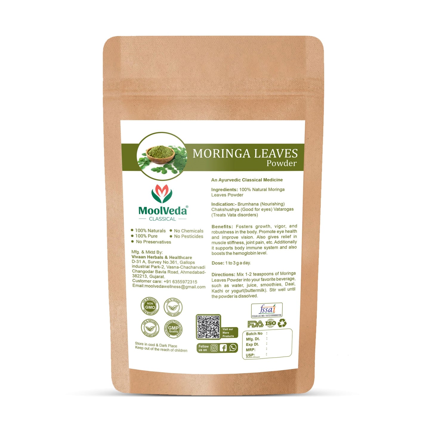 Moolveda Pure Moringa(Moringa oleifera) Leaves Powder For Natural Energy & Nutrient Boost with Nature's Best Superfood, 100gm