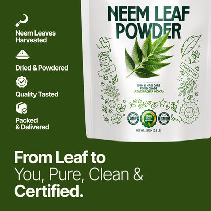 MYHERB 100% Natural Neem Leaf Powder || 227 Gm/0.5 Lbs || Healthy Hair & Hair Cleanser || Skin Face Packs || For Man And Women