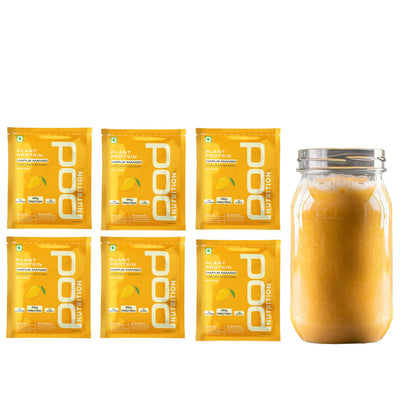 POD NUTRITION Plant Protein Isolate | Hapus Mango - (Pack of 6) | 26g Protein/Sachet | Vegan, No Added Sugar, Dairy Free | 100% Authentic & No Adulteration | Clean, Light & Easy to Digest | Travel Pack