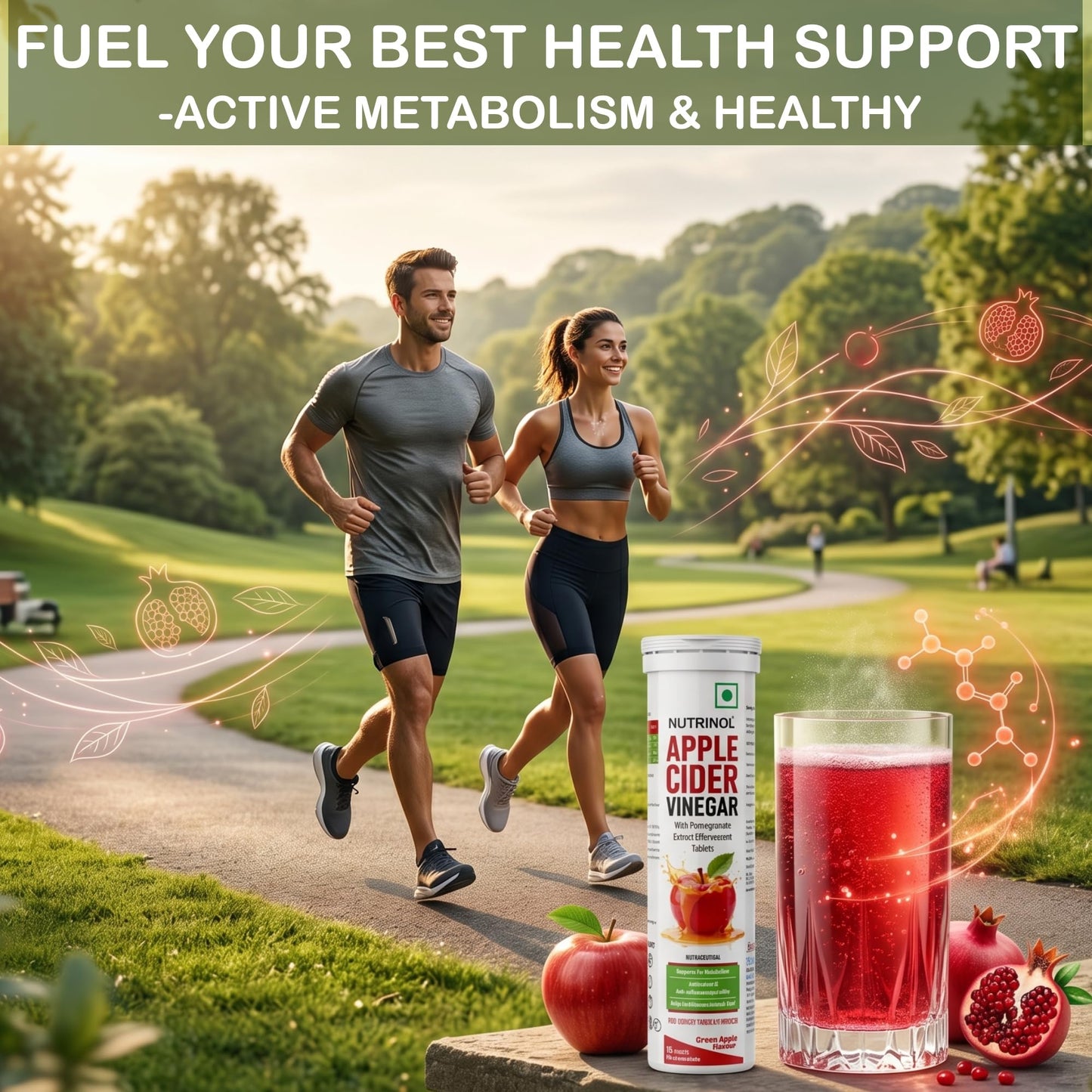 Knoll Healthcare Nutrinol Apple Cider Vinegar (ACV) Effervescent Tablets 500mg | Metabolism Booster & Appetite Control Support Vitamin B6 & B12 No Added Sugar | For Men & Women | 15 Tablets