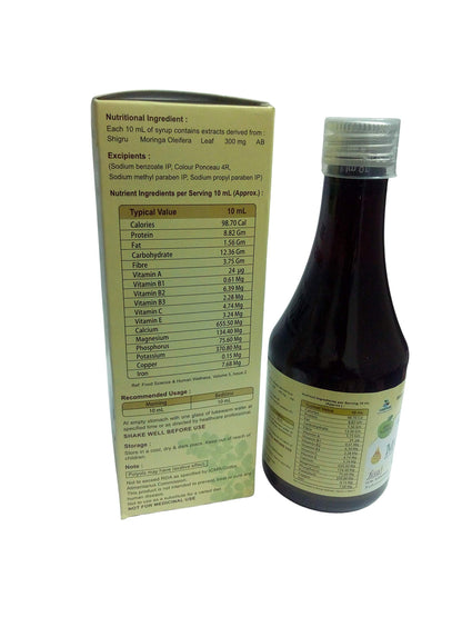 Skin and Hair health (Apple Green flavor) Nutraceuticals - Varman's MOOR 200 mL Sugarfree Moringa Oleifera (Shigru) Syrup
