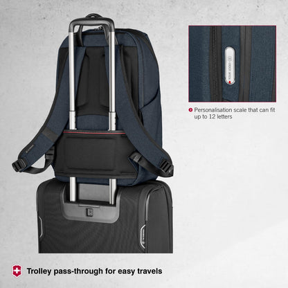 Victorinox Swiss Designed Bag, Architecture Urban2 Deluxe Travel Backpack (23 litres) 15-inch Laptop Pocket, 46 cm, Blue, Polyester, 612669 | Business Travel Office Bag For Men, Earbuds Pocket