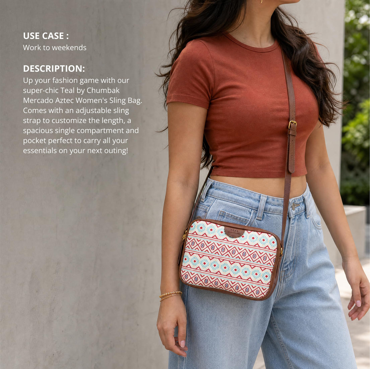TEAL BY CHUMBAK Crossbody Sling Bag for Women | Stylish Printed Canvas Box Sling bag | Multipurpose Daily use Bag for Office/College/Travel