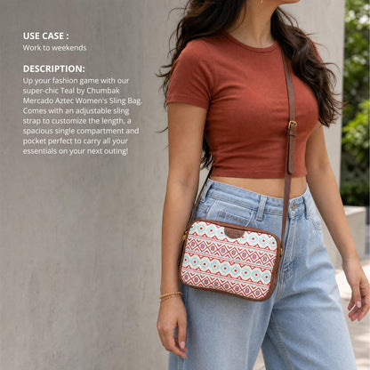TEAL BY CHUMBAK Crossbody Sling Bag for Women | Stylish Printed Canvas Box Sling bag | Multipurpose Daily use Bag for Office/College/Travel