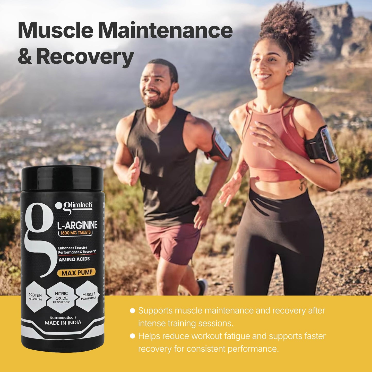 GLIMLACH L Arginine 1500mg Tablets | Dietary Supplement for Men and Women | High-Potency Amino Acid | Easy-to-Take Tablets for Daily Health, Nutrition, Energy, and Wellness | 120 Tablets
