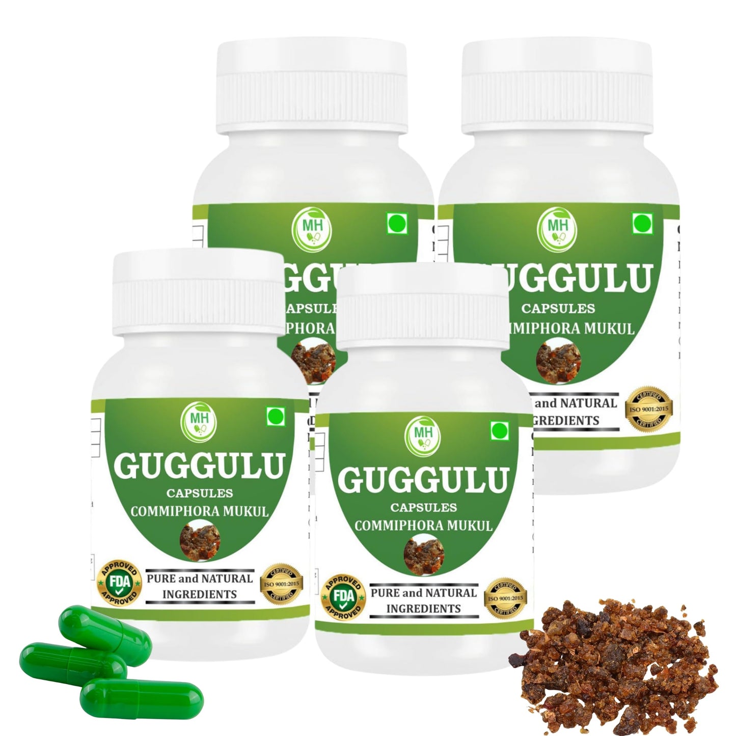MORSAN HEALTHCARE | Guggulu Capsules 500mg – 60 Count | 4 Pack | Vegetarian | Plant-Based | Herbal Supplement | No Artificial Additives | Gluten-Free | Organic | Commiphora wightii |