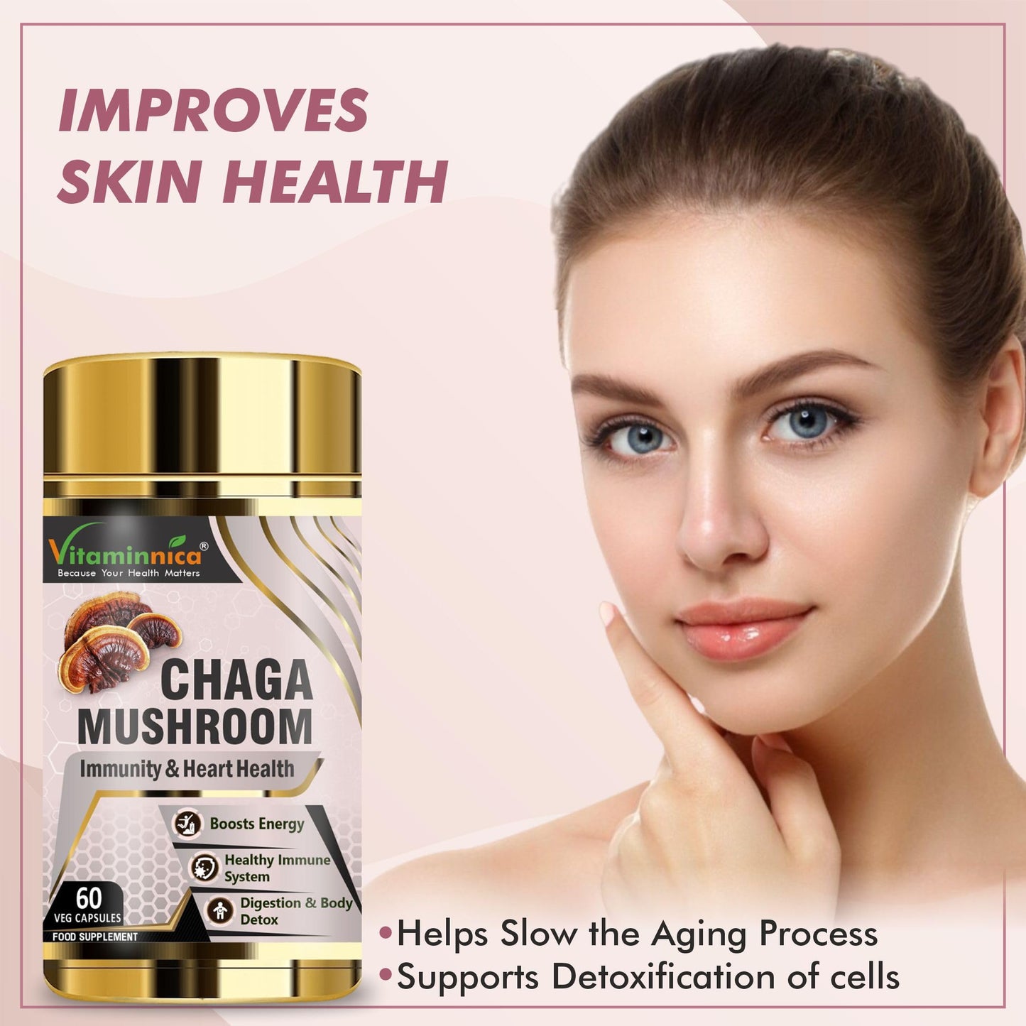 Vitaminnica Chaga Mushroom- 60 Capsules | Natural Antioxidant Support for Immune System