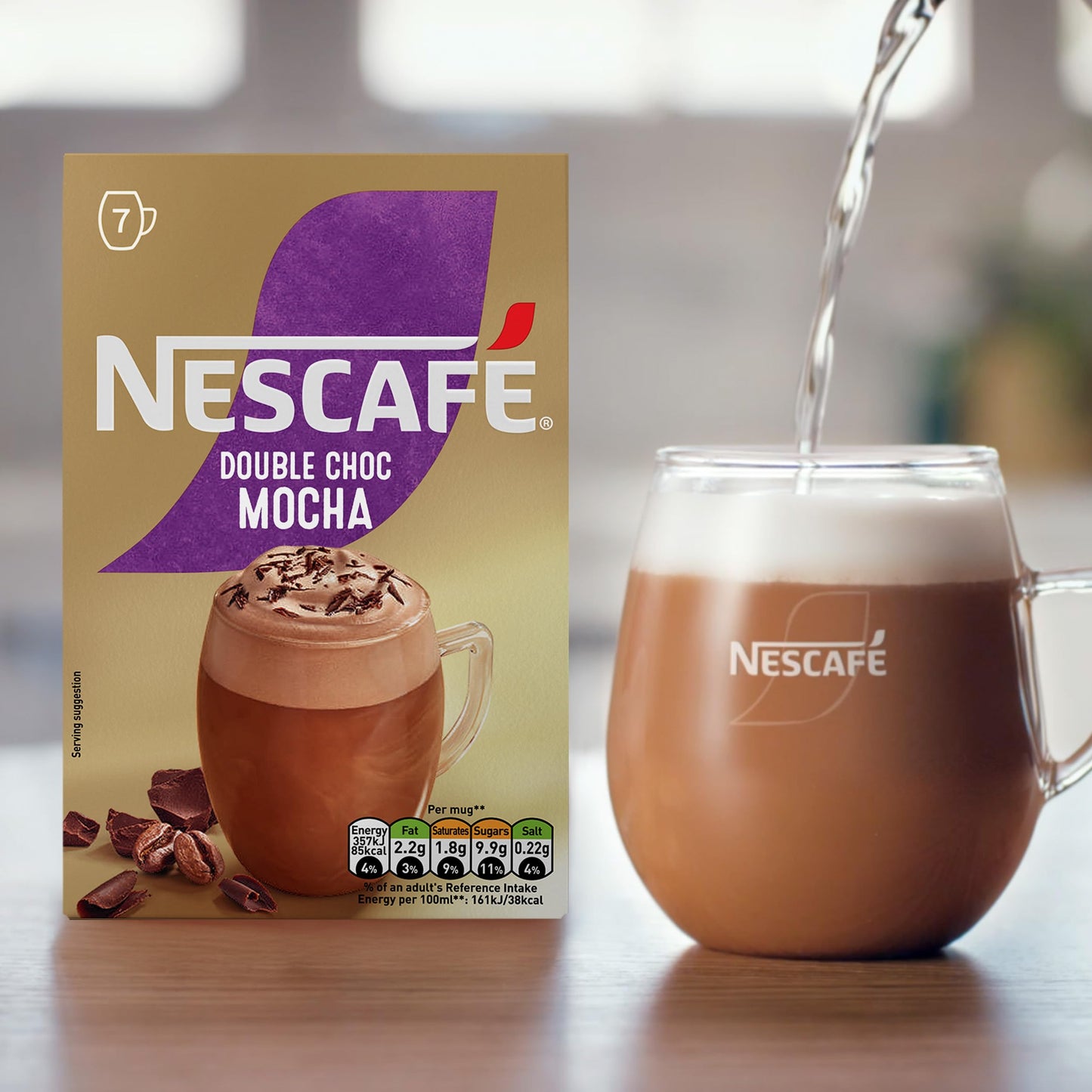 NESCAFÉ Mocha Double Chocolate Instant Coffee 7 Sachets, 100percent Responsibly Sourced Coffee Pack of 1 by febora foods