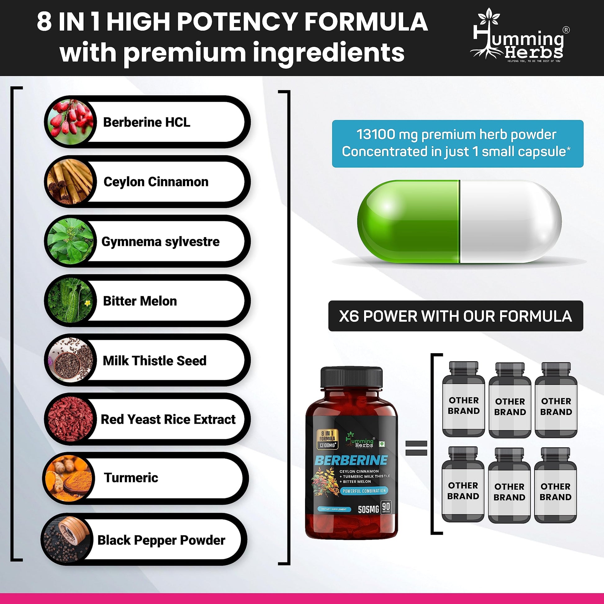 Humming Herbs Berberine | 8in1 | 90 Caps | 13100mg | with Bitter Melon,- image 9