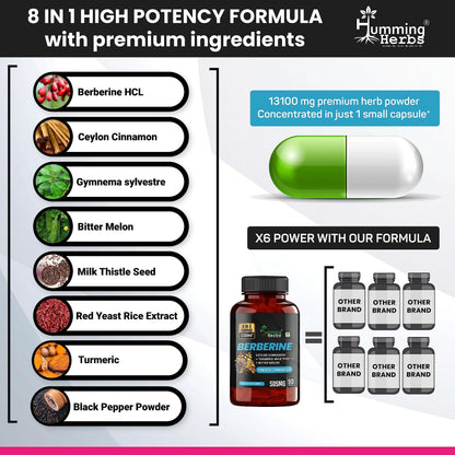 Humming Herbs Berberine | 8in1 | 90 Caps | 13100mg | with Bitter Melon,- image 9