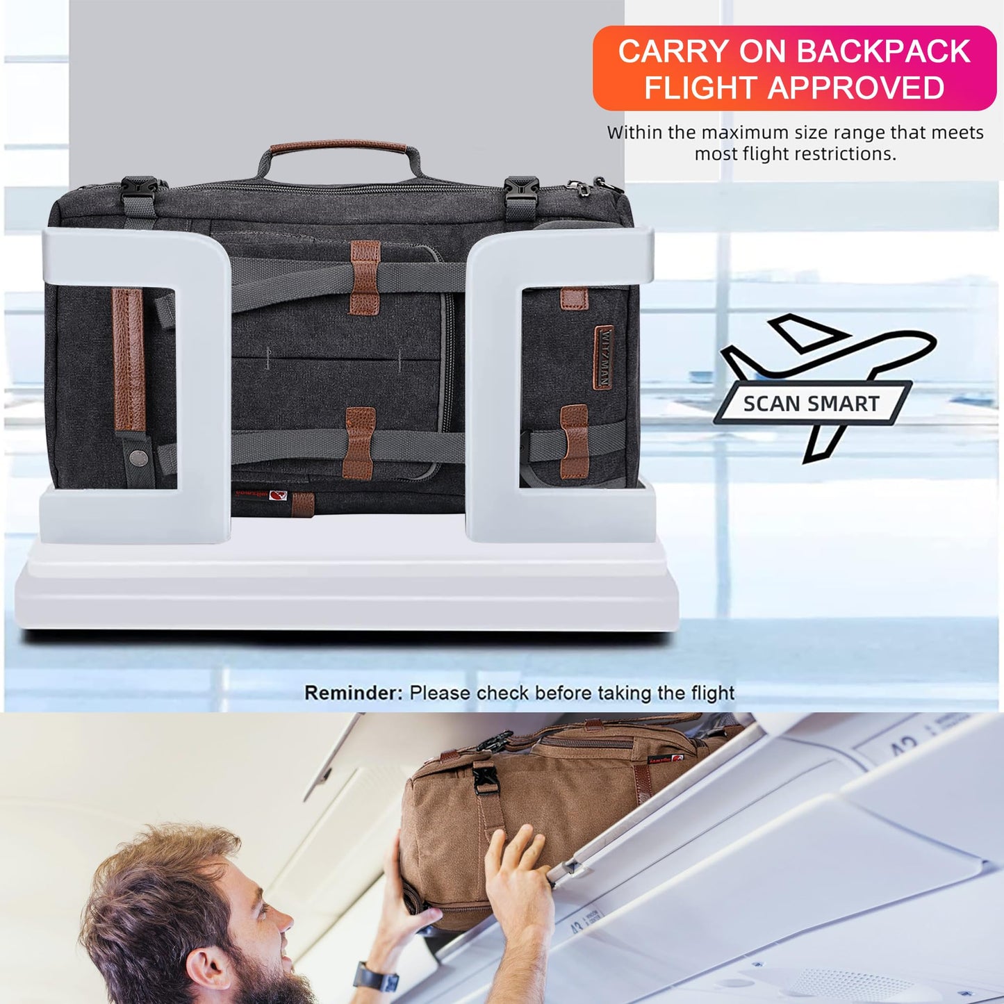 WITZMAN Canvas Backpack for Man Vintage Travel Backpack Large Laptop Ba- image 3