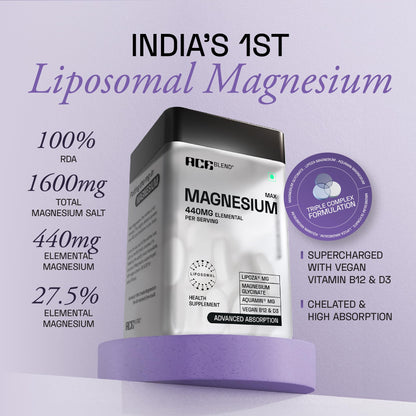 Ace Blend Max Magnesium Glycinate (180 tablets) | 1600mg Triple Complex | 440mg Elemental Magnesium | Calcium, Vegan Vitamin B12 & D3 | Promotes Deep Sleep, Muscle Recovery & Heart Health