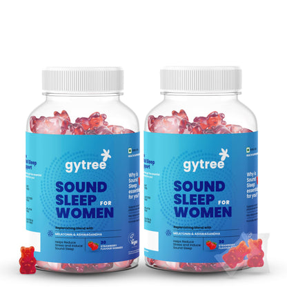 Gytree Sound Sleep Gummies for Women with Melatonin & Ashwagandha | Non-Addictive Sleep Gummies | Improves Sleep, Relaxes Nerves & Busts Stress | Sleep Supplement | Strawberry Flavour (Pack of 60)