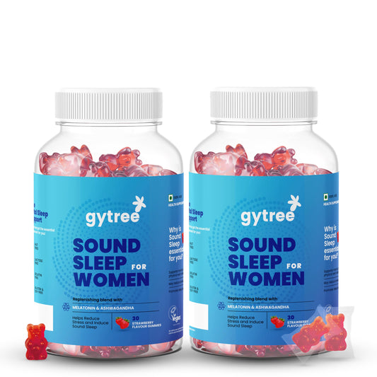 Gytree Sound Sleep Gummies for Women with Melatonin & Ashwagandha | Non-Addictive Sleep Gummies | Improves Sleep, Relaxes Nerves & Busts Stress | Sleep Supplement | Strawberry Flavour (Pack of 60)