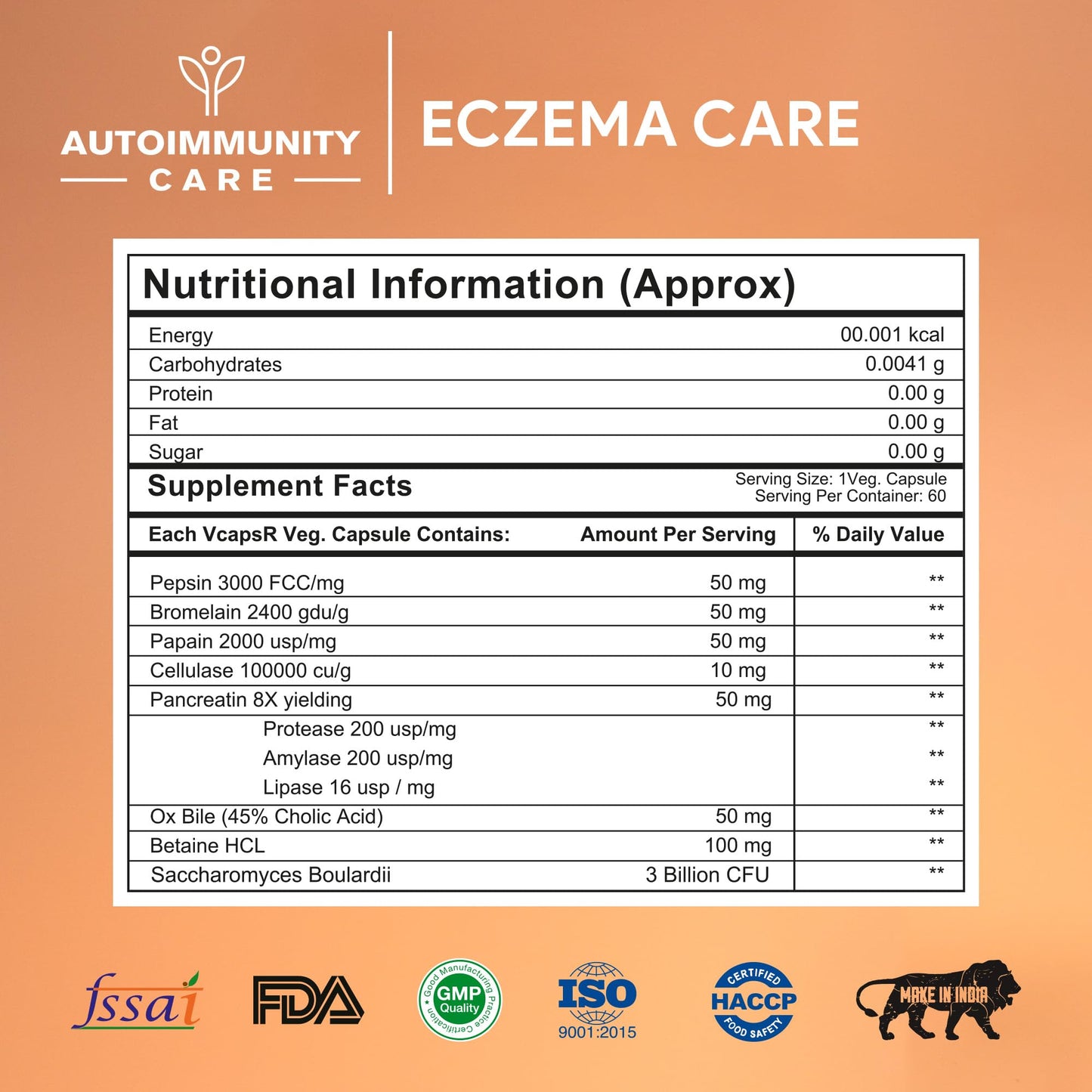 Autoimmunity care Eczema Care | with S.Boulardii, Eczema, Skin Allergies, Skin Rashes, Acne, Alopecia | Supports Immune System, Reduces Systemic Inflammation | 60 Capsules