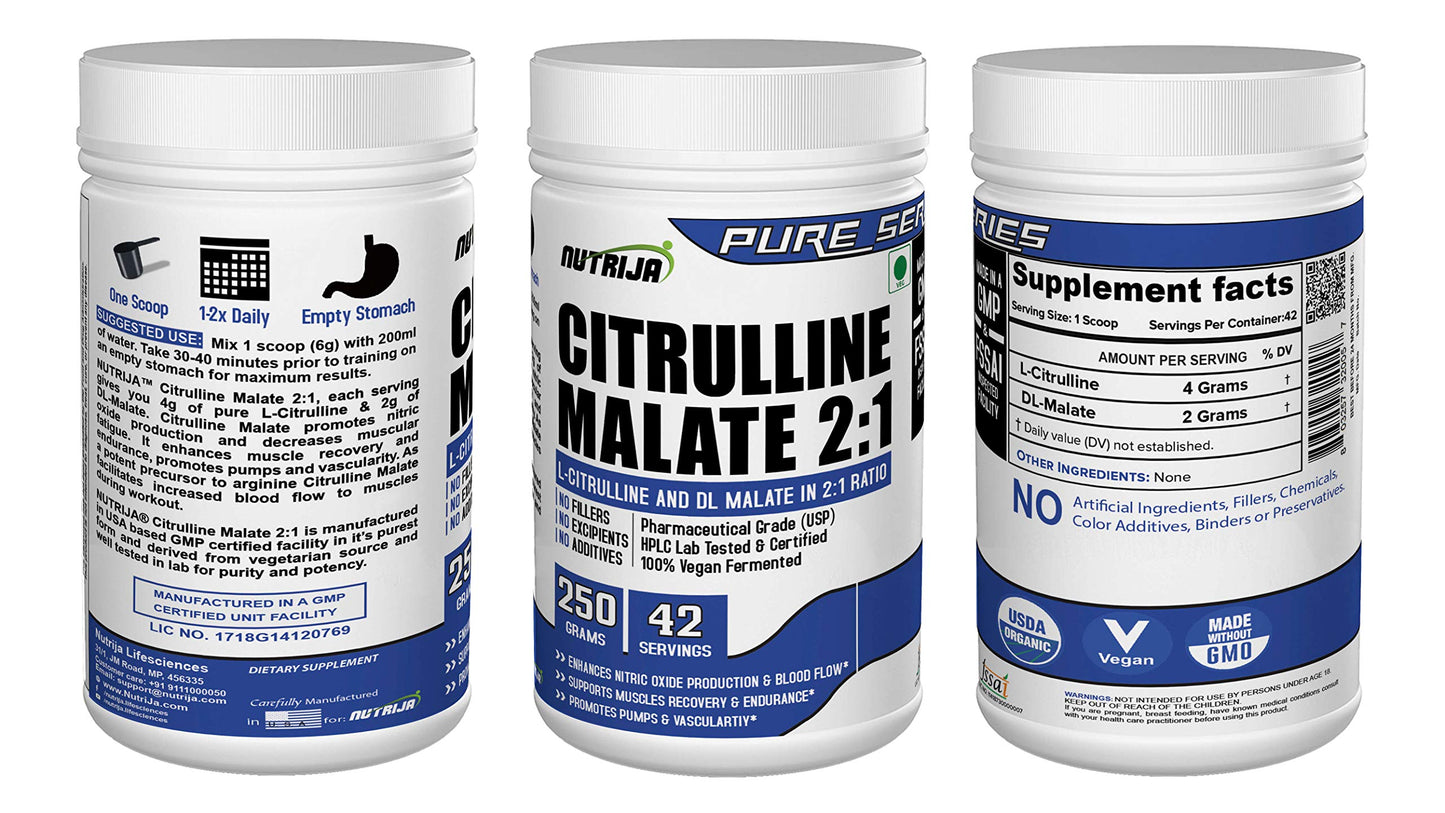 NutriJa Citrulline Malate- 250 Grams (Blueberry Lemonade), Powder
