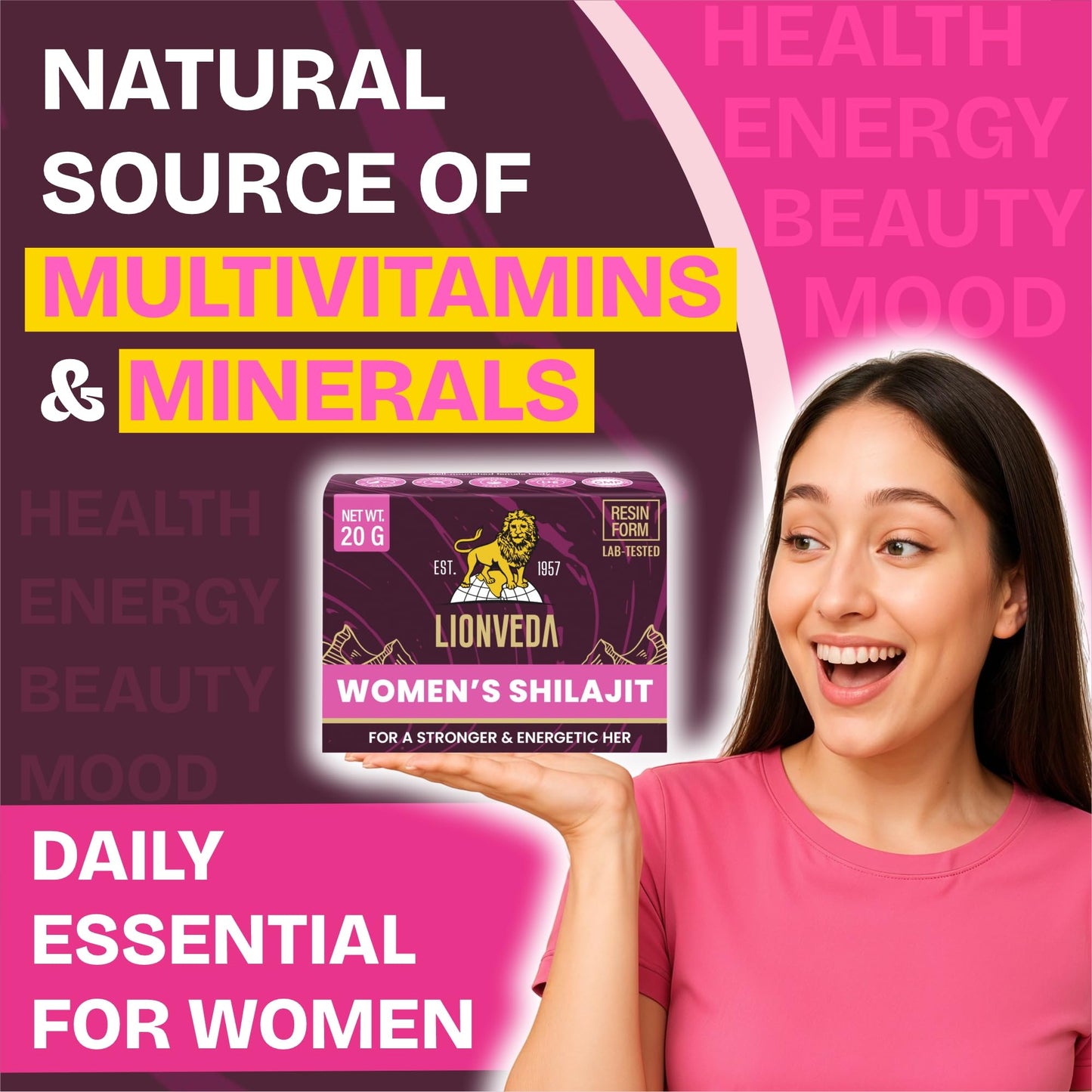 LIONVEDA Women's Shilajit For Weight Loss, Energy, Skin, Joint Pains, Overall Health & Stamina | Himalayan Pure Shilajit For Women | Resin/Shilajeet (20g, 40 Servings) | With Spoon & Lab Certificate
