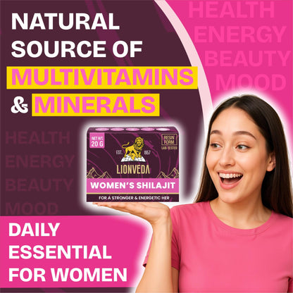 LIONVEDA Women's Shilajit For Weight Loss, Energy, Skin, Joint Pains, Overall Health & Stamina | Himalayan Pure Shilajit For Women | Resin/Shilajeet (20g, 40 Servings) | With Spoon & Lab Certificate