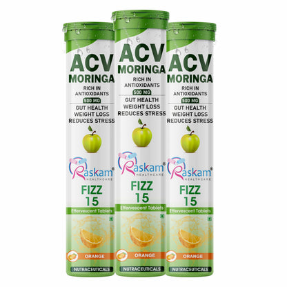 Raskam ACV Moringa 500mg Effervescent Tablets – Orange, 15 Tablets x 3, Pack of 3