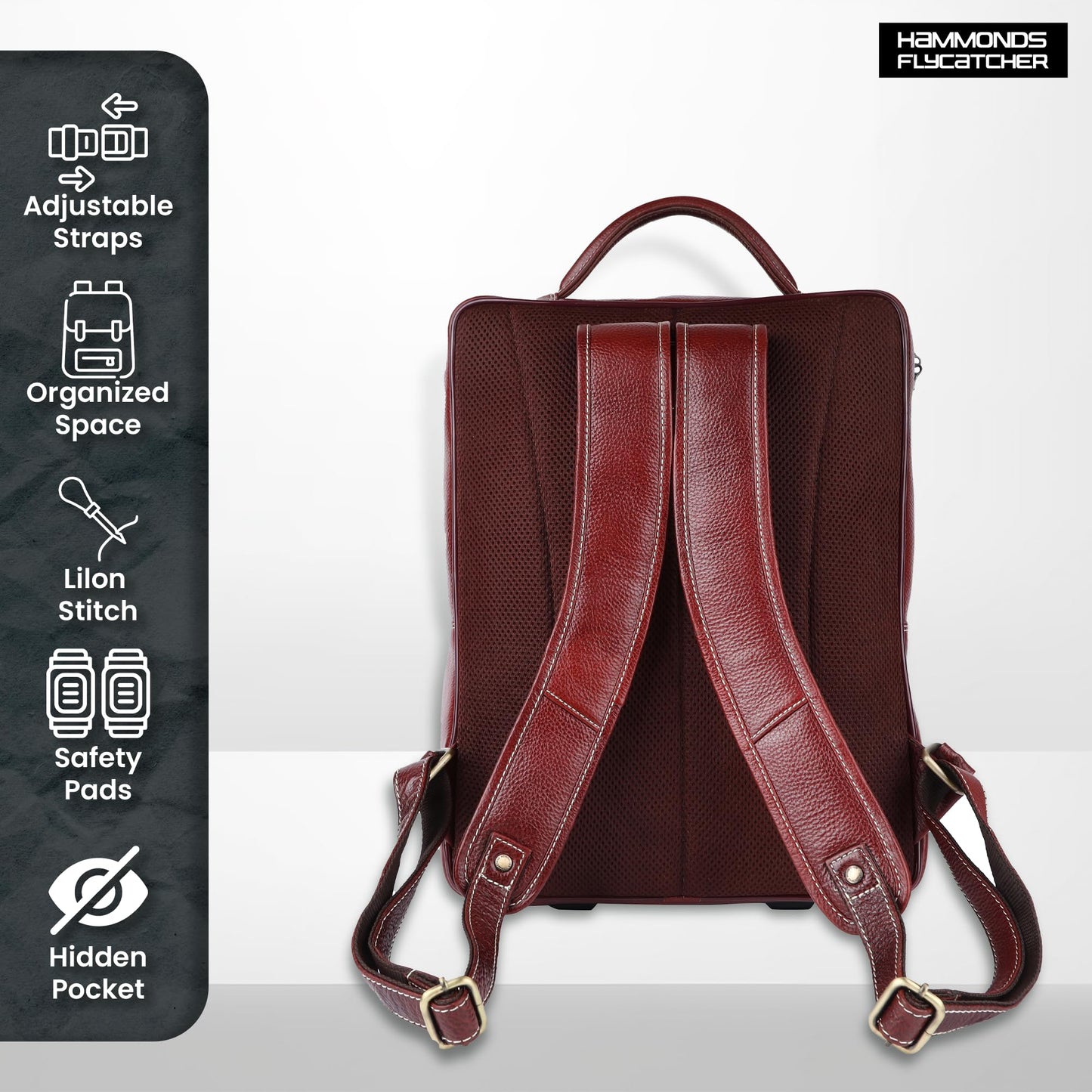HAMMONDS FLYCATCHER Genuine Leather Laptop Backpack for Unisex - Stylish, Spacious Bag with 3 Compartments, Perfect for College, Work, and Travel - Upto 16 Inch Laptop - Brown