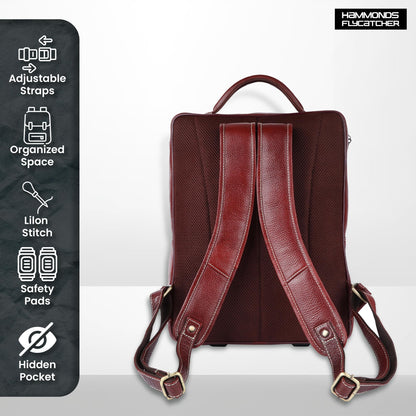 HAMMONDS FLYCATCHER Genuine Leather Laptop Backpack for Unisex - Stylish, Spacious Bag with 3 Compartments, Perfect for College, Work, and Travel - Upto 16 Inch Laptop - Brown