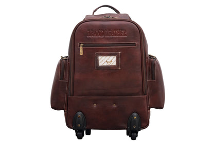 BRAND LEATHER Rolling Backpack Wheeled Laptop Backpack for Travel, Trolley Luggage Suitcase Compact Business Bag Student Laptop Bag for Men Women (BROWN)