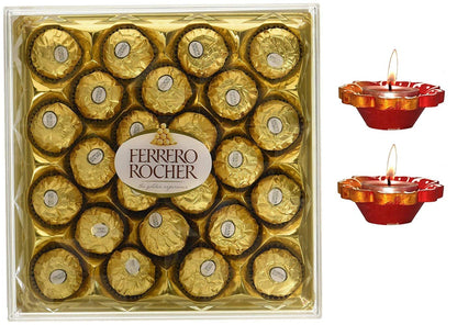 Ferrero Rocher (Pack of 24 Pieces), 300grams with 2 Pcs Diwali Special Handmade DIYAS