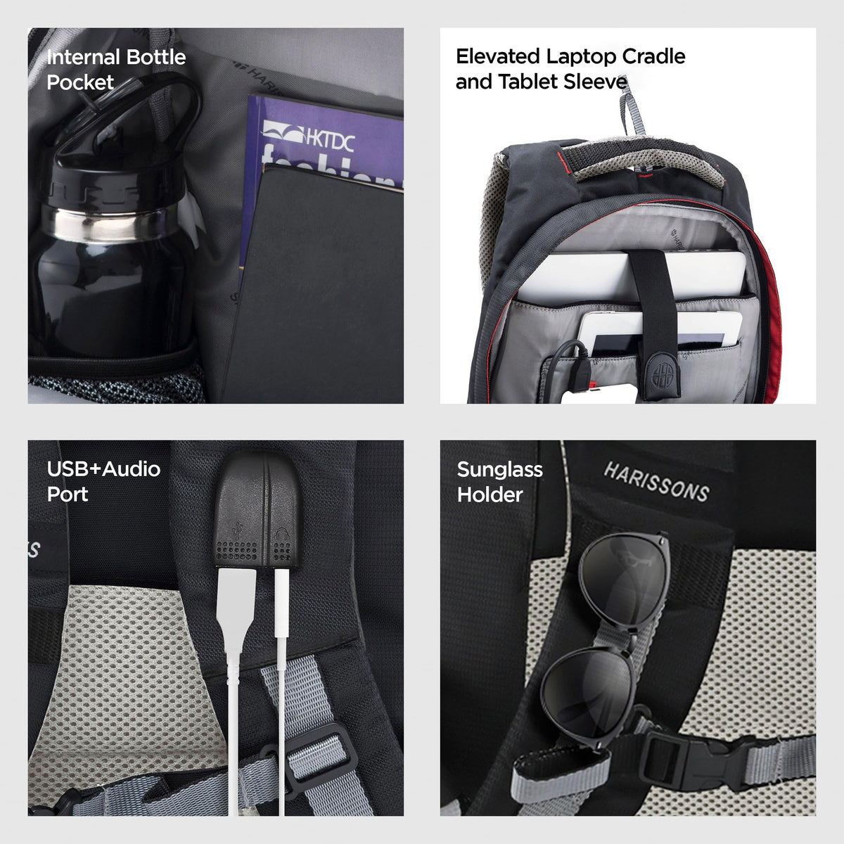 HARISSONS Sirius Travel Laptop Backpack | 45L | Fits 15.6” Laptop | Heavy-Duty Build | USB & Audio Port, Multi-Level Organizer, Trolley Sleeve | Work, Travel & College (black)