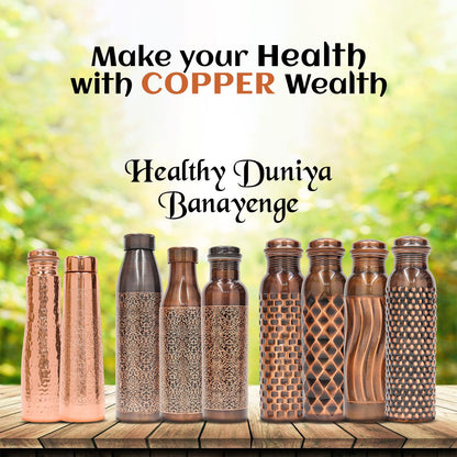 KUVI Copper Water Bottle 1 Litre | Leak Proof, Durable & Rust Proof | Ayurveda and Yoga Health Benefits | Eco Friendly Water Bottle 1000 ml | Office/Gym/Travel Bottle (Dotted Design)