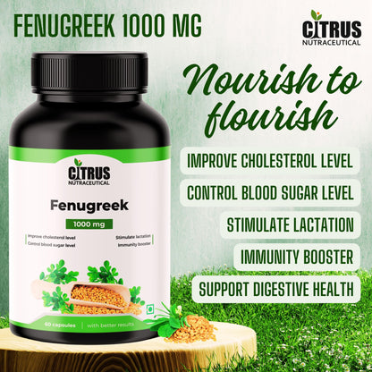 CITRUS NUTRACEUTICAL Fenugreek Seed Extract Supplement 1000 mg For Improve Digestion, Regulate Blood Sugar Level, Increase Lactation and Cardiovascular Support – 60 Capsule (Pack of 2)