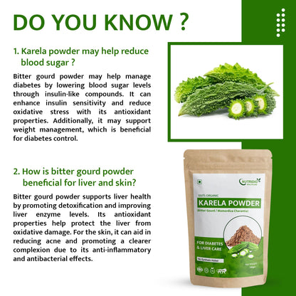 Nutridig Healthcare 100% Natural Karela (Bitter Gourd) Powder, 100gm, Cleanses Liver & Managed Blood Sugar Level | Rich in Antioxidants, Vitamins and Minerals - Diabetes Care Powder