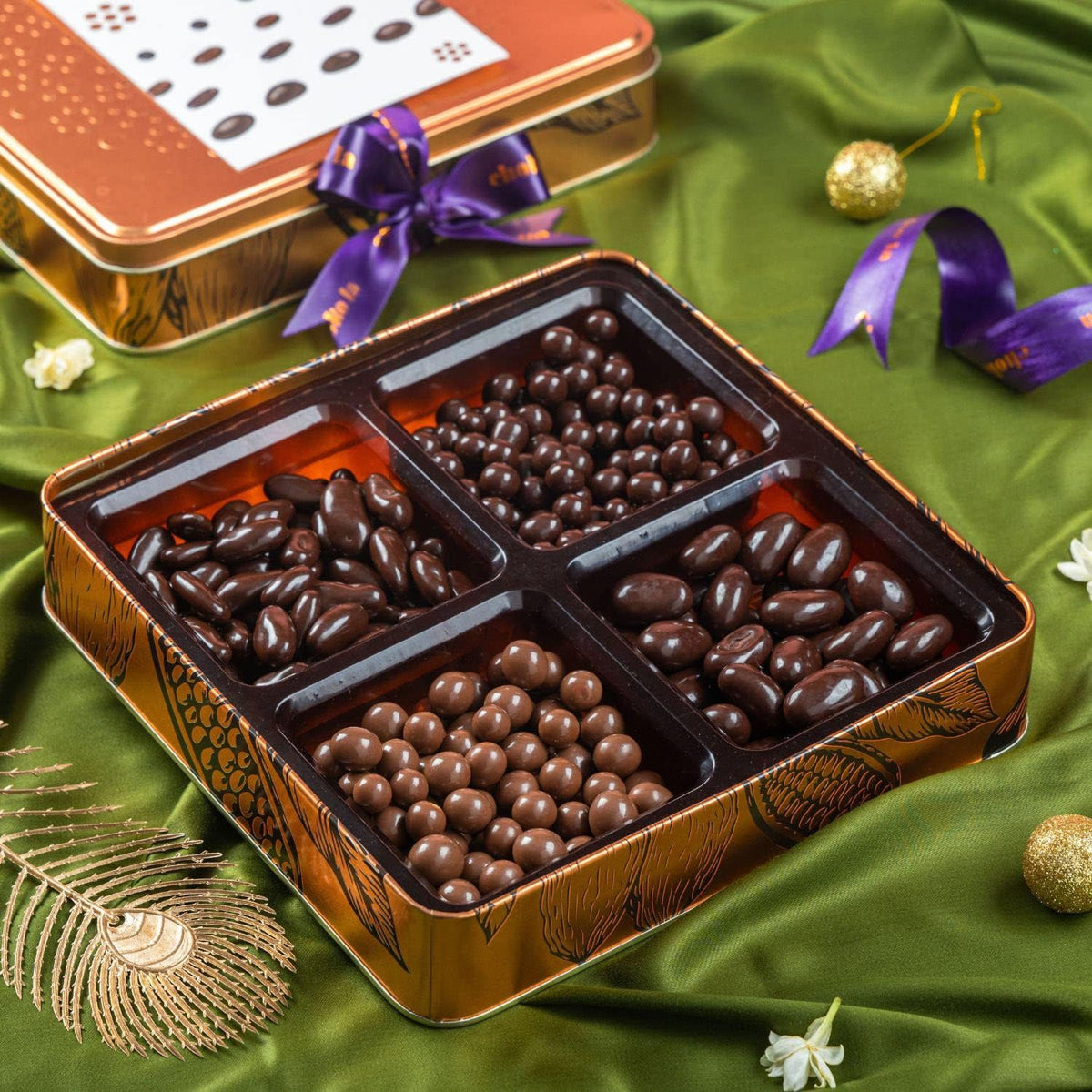 Chokola Cosmos Premium Chocolate Hamper 400g – Dark Chocolate Coated Almonds & Assorted Nuts Dragees | Chocolate Dryfruits Gift Box | Festive Chocolate Gift Box