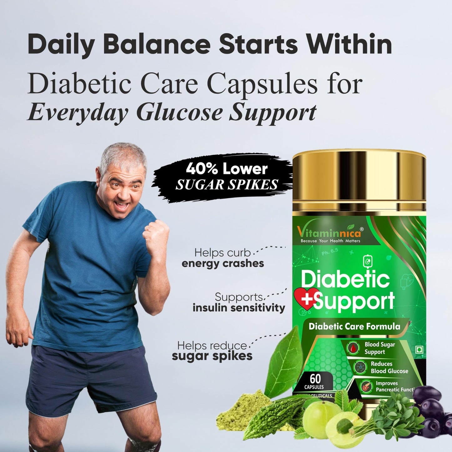 Vitaminnica Diabetic Support- Manages Blood Sugar Levels, Control Diabetes (Pack of 1)